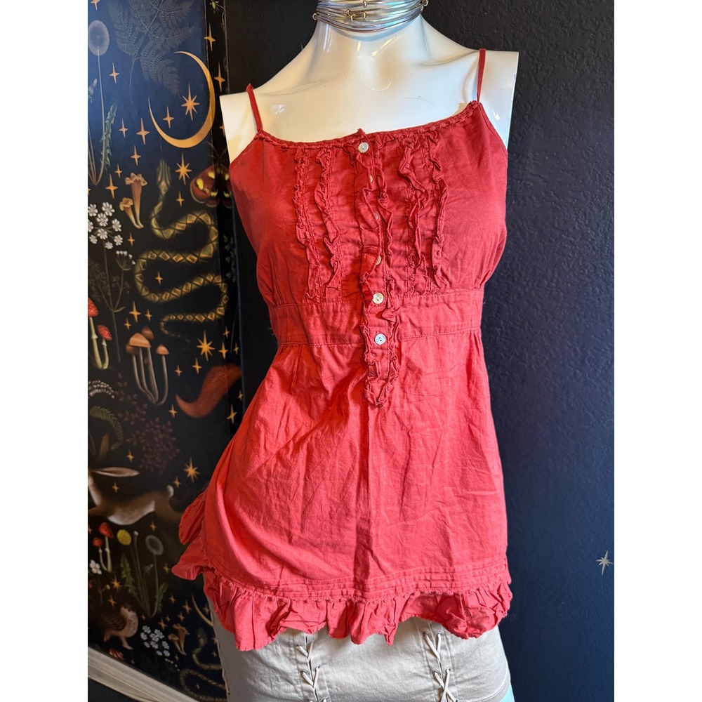 Apt. 9 Womens XL Red Cotton Ruffle Smocked Back Camisole Tank Top